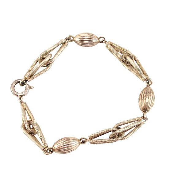 Silver Coin Silver 800 European Art Deco Link Chain Bracelet Textured - Picture 2 of 9